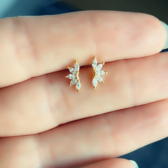 24k Gold Vermeil CZ Tiny Stud Earrings - Picture 9 of 15